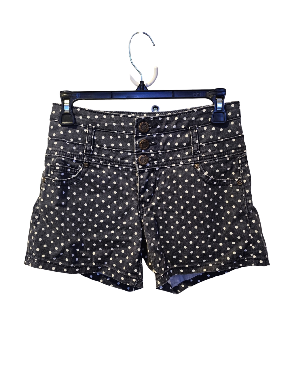 Hot Kiss Polka Dot Denim Shorts Womens Size 2 High Waisted Button Front